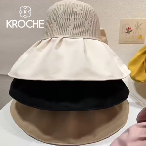 Kroche - Topi Bucket Wanita Topi Pantai Wanita Topi Wanita Kekinian Import Aksen Pita Summer Hat