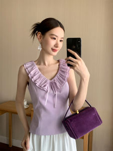 XXNING French Style Womens Slim Fit Vest Butterfly Knot Belt Thin Edge Collar Autumn Fashionable Casual Wear Polyester Blend