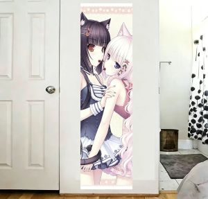 Hot Toys | Kawaii Cat Ear Bow Cherry Vertical Door Curtain Pastel Lace Dot Print Soft Fabric Door Panel Minimalist Sweet Decor Curtain fo