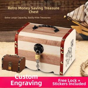 Custom Creative Gift Wooden Savings Box With Lock