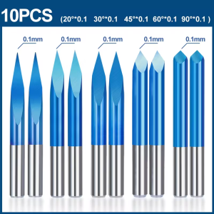 XCAN 10pcs CNC Engraving Bit 3 Edge Pyramid Milling Cutter 3.175mm Shank 20-90D Carbide End Mill Nano Blue Coated