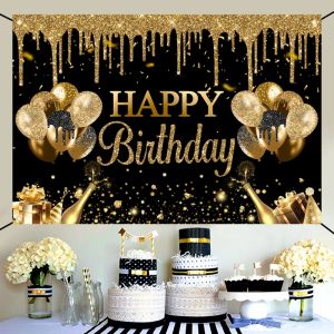 Gold Glitter Birthday Party Polyester Background Cloth Backdrop Banner Perfect For Black Gold Adult Happy Birthday Theme Party