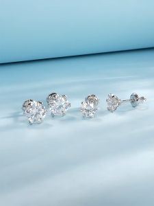 Sylarose Moissanite D Color Total 1Or2 Carat Stud Earrings 925 Sterling Silver Sparkling Wedding Platinum Plated Fine Fashion Jewelry For Women