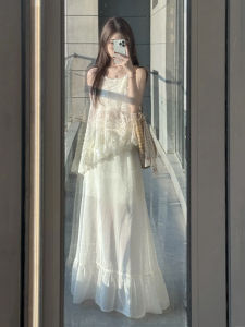 XUECAIQI | Plus Size French Elegance Lace Tank Top Skirt Set