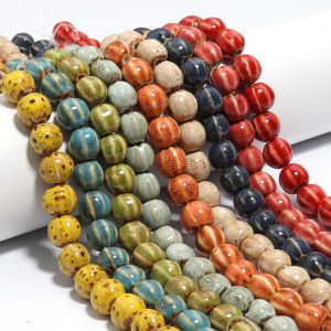 28Pcs About 11.5mm Ceramics Beads Pumpkin Stripe Hole Colorful Glaze Beads Handmade Porcelain Beads for Jewelry Making Supplies