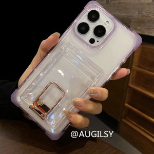 Compartment Card with Bracket Right Angle 15promax Phone Case for Apple 14pro Protective Case Iphone13 Airbag Drop-Resistant 12 Independent Card Holder 11 Transparent 8plus Creative Fancy