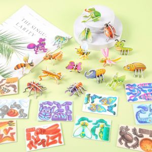 30PCS 3D DIY Paper Jigsaw Puzzles for Animal & Dinosaur & Aircraft Tanks Mini Cartoon Puzzle Toys for Kids Birthday Party Favors