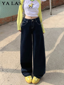 Deep Blue Wide Leg Denim Jeans Womens High Waist Lazy Draped Straight Leg Pants Retro Style Autumn New Arrival RBRFRQ