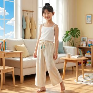 Summer New Childrens Wide Leg Trousers Icy Silk