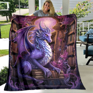VIKAMA Fantasy Purple Dragon Library Cover Blanket Unique Graffiti Design Living Room Sofa Bedroom Decorative Cover Blanket