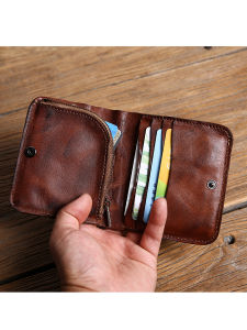 Handmade Wallet Mens Leather Short Ultra-Thin Vertical Wallet Retro Fashion Brand First Layer Cowhide Niche Style Normcore Wallet