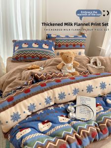 Kiss Dear | Bohemian Christmas Cat Pattern Warm Bed Set Milk Velour