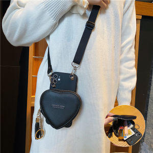 Womens Crossbody Heart Shaped Coin Purse Phone Case with Lanyard for Iphone 12 pro Max Soft Protective Cover Anti Fall Accessory