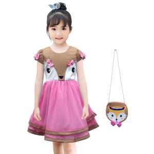 Two Mix Dress Anak Perempuan Bahan Kaos Scuba & Tas Lucu Musang Usia 1-12 Tahun 4130