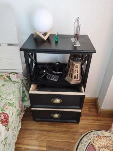 American Minimalist Black Bedside Table Retro Chest of Drawers Solid Wood Drawer Style Storage Small Cabinet Locker Bedroom Side Cabinet