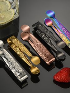 Retro Rose Pattern 304 Stainless Steel Metal Clamp Lemon Slice Coffee Sugar Cube Clamp Ice Block Holder Kitchen Diningware