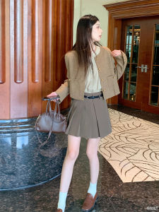 Pure Color A-Line Mini Skirt Womens Spring Summer Asymmetrical High Waist Slimming Pleated Half-length Commute Style