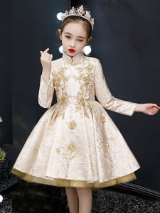 High-End Birthday Chinese Style Princess Dress Long Sleeve Host Piano Performance Gown