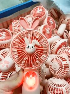 Cartoon rabbit ears colorful lights USB charging portable desktop handheld mini fan with mobile phone holder