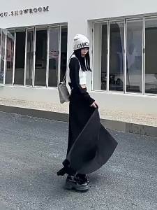 Autumn Pear Body Large Size High Waist Slim A-Line Gray Suit Long Skirt