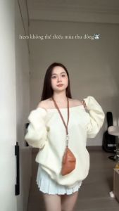 Áo trễ vai nữ siêu xinh dễ thương tay dài chất nỉ bông mặc nhà đi chơi dự tiệc 3 màu 40-75kg