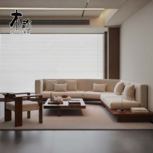 Rustic Chic Corner Wooden Sofa Simple Luxury Hotel Clubhouse Lounge Area Reception Sofa Solid Wood Traditional Chinese Style