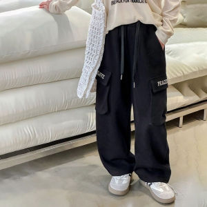 Cargo Pants for Kids Girls 5-16Years 4 Pocket Baggy Pants New Style 2024 Summer Candy Pants Wide Leg Trousers Elasticated High Waist Pants Loose Pants for Teens Girls Korean Casual