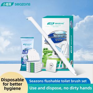 seazons | Flushable Replaceable Head Toilet Brush for Home Bathrooms