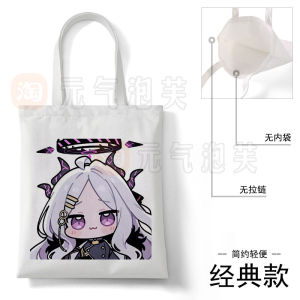 Blue Canvas Tote Bag Large Capacity Student Book Handbag Single Shoulder Bag Cartoon Print Soft Casual Zipper Closure Backpack