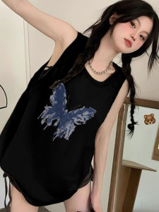 American Retro Pure Cotton Strap Vest Sleeveless T-Shirt Women Summer Outdoor Basketball Uniform Hong Kong Style Hanging Neck Top