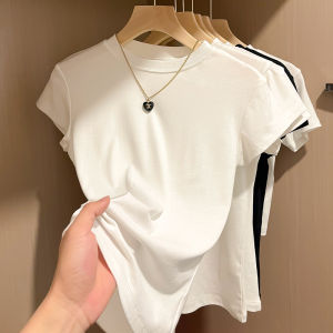 Short Sleeve T-Shirt Womens Shoulder Half-Sleeve Slim Fit White New Arrival Summer Niche Design T-shirt Short Top Clothes Fashion