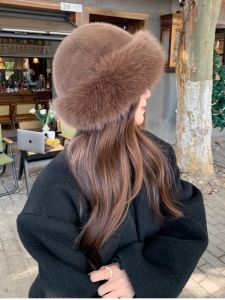 Thickened Plush Mongolian Fisherman Hat Womens Winter Fashion Small Face Effect Cap round Top No Brim Outdoors Casual Hat