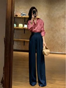 Elegant Autumn Winter Womens Shirt Set Luxury High Waist Long Pants OL Style Commute Fashion plus Size Elegant Lady Suit