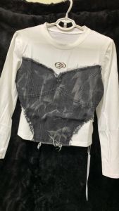 Áo thun nữ trang trí corset denim cá tính phong cách