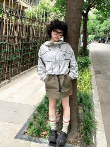 Outdoor Utility Shorts Skirt Adjustable Waist Green Camouflage Mini Skirt Womens Summer New Style Retro Slim A-Line Skirt