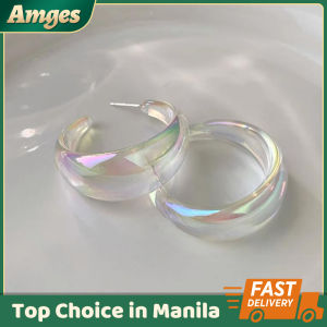 Summer Holiday Mermaid Round Transparent Acrylic C Shape Hoop Earrings & Silver Earrings Ear Studs