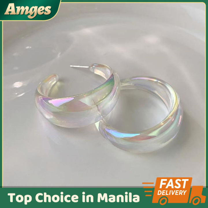 Summer Hoilday Mermaid Round Transparent Color Acrylic C Shape Hoop Earring  Silver Earrings Ear Studs For Sweet Cool Girls Lazada PH
