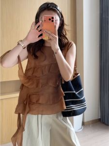 YUEZHONGWEI | French Ruffle Bow Sleeveless Slim Fit Camisole