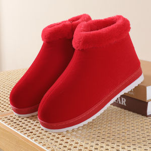 รองเท้าบุขนแกะหนาสำหรับใส่กลางแจ้งในฤดูหนาว พื้นยางกันลื่น หัวเข็มขัด รองเท้าผ้าฝ้ายแบบสวมสบายสำหรับผู้สูงอายุ รองเท้าบุขนแกะบุขนแกะแบบสวมสบาย