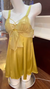 Váy Ngủ D612 Lụa Quảng Châu Cao Cấp Cột Nơ Hở Lưng Xinh Xắn - Dưới 56kg