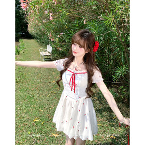 Sweet French Style Floral Waist-cinching Short Dress