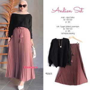 BISA COD Setelan Atasan Rajut Halus dan Rok Hyget Plisket Premium Perempuan Dewasa Andien Set Ti Amo Fashion Store