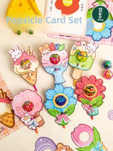 Cute Flower Lollipop Card Paper Candy Decoration Gift Card Birthday Small Card Paper for Kindergarten Primary School Children