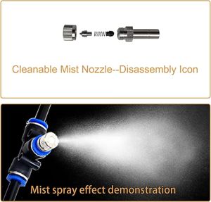 10Set Mist Nozzle 6mm T-Slip-Lock Connector 0.1 to 0.8mm Low pressure System Kit 6mm Atomization Misting Fog Nozzles with 6mm Quick Access Tee Connector Garden Landscaping Irrigation Sprayers