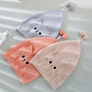 Khăn Gội Đầu Tai Mèo Cute Siêu Thấm Hút – Mũ Trùm Tóc Hình Thú Microfiber Tóc Nhanh Khô Tiện Lợi