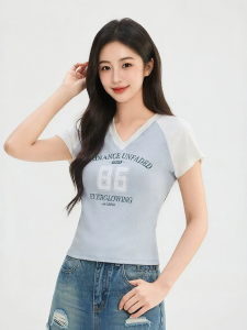 SANFU | Summer New American Style Color Block Raglan Sleeve Fitted T-Shirt