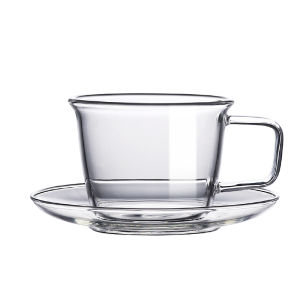 JOTO | Heat Resistant Transparent Coffee Cup with Saucer and Handle