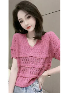 Fashion Design Sense Blending Young V-neck Short Sleeve T-Shirt