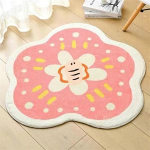 VIKAMA Light And Fresh Round Imitation Cashmere Rug Cute Cartoon Wardrobe Room Study Room Cool Foot Mat Home Decor Accessory
