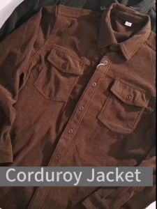 Jaket Korduroi Pria Vintage Oversize Korean Style Lengan Panjang Warna Solid Atasan Kekinian Corduroy Crop Kasual Jaket Oversize Kemeja Pria Lengan Panjang Model Longgar Bahan Corduroy Jaket Lengan Panjang Polos Kemeja Pria Coklat